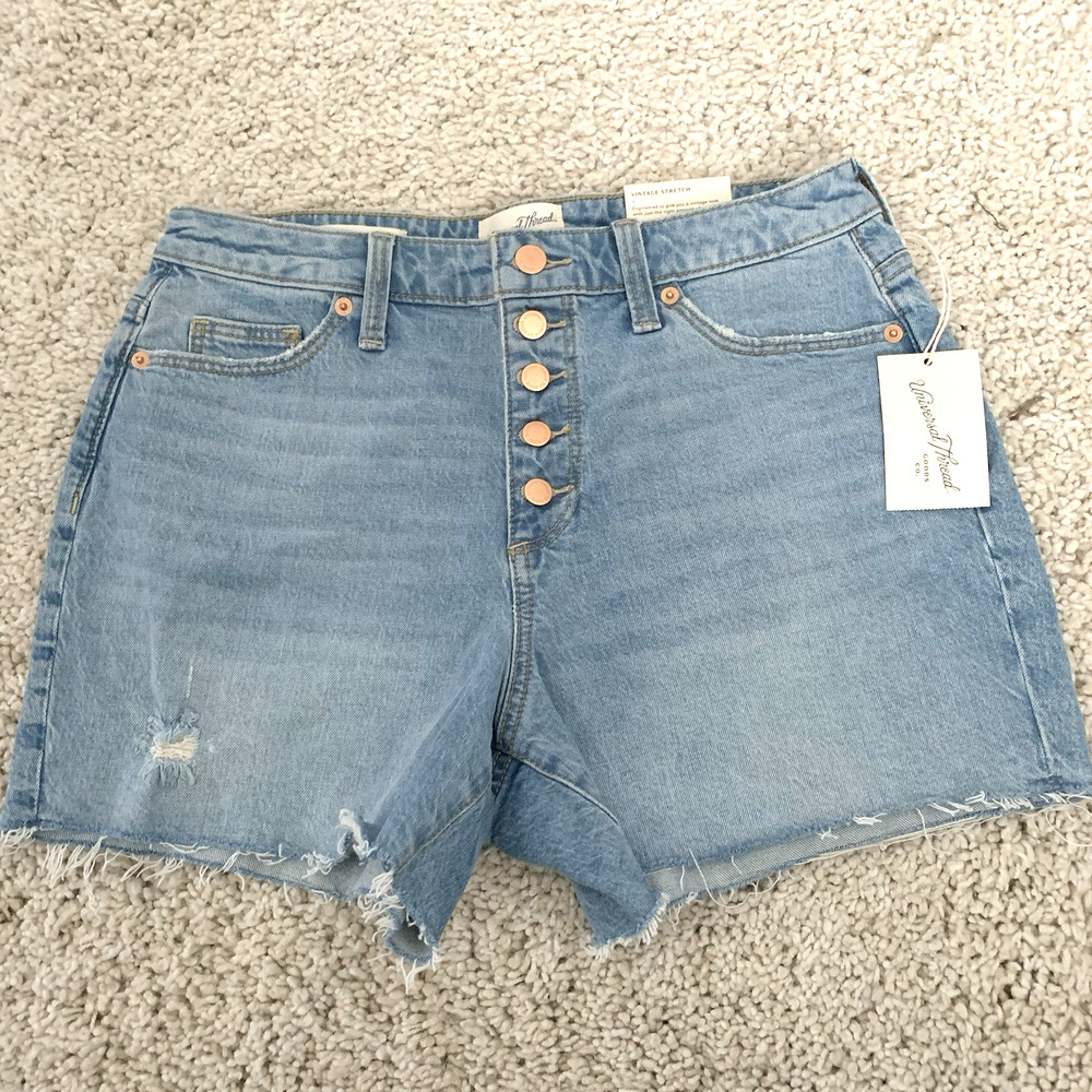 Universal Thread Denim Shorts Womens 6 Vintage Midi Jeans Raw Hem Distressed NEW